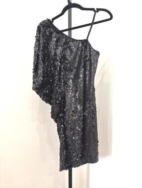 Aidan Mattox Size 4 Black One-Shoulder Sequin Party Dress